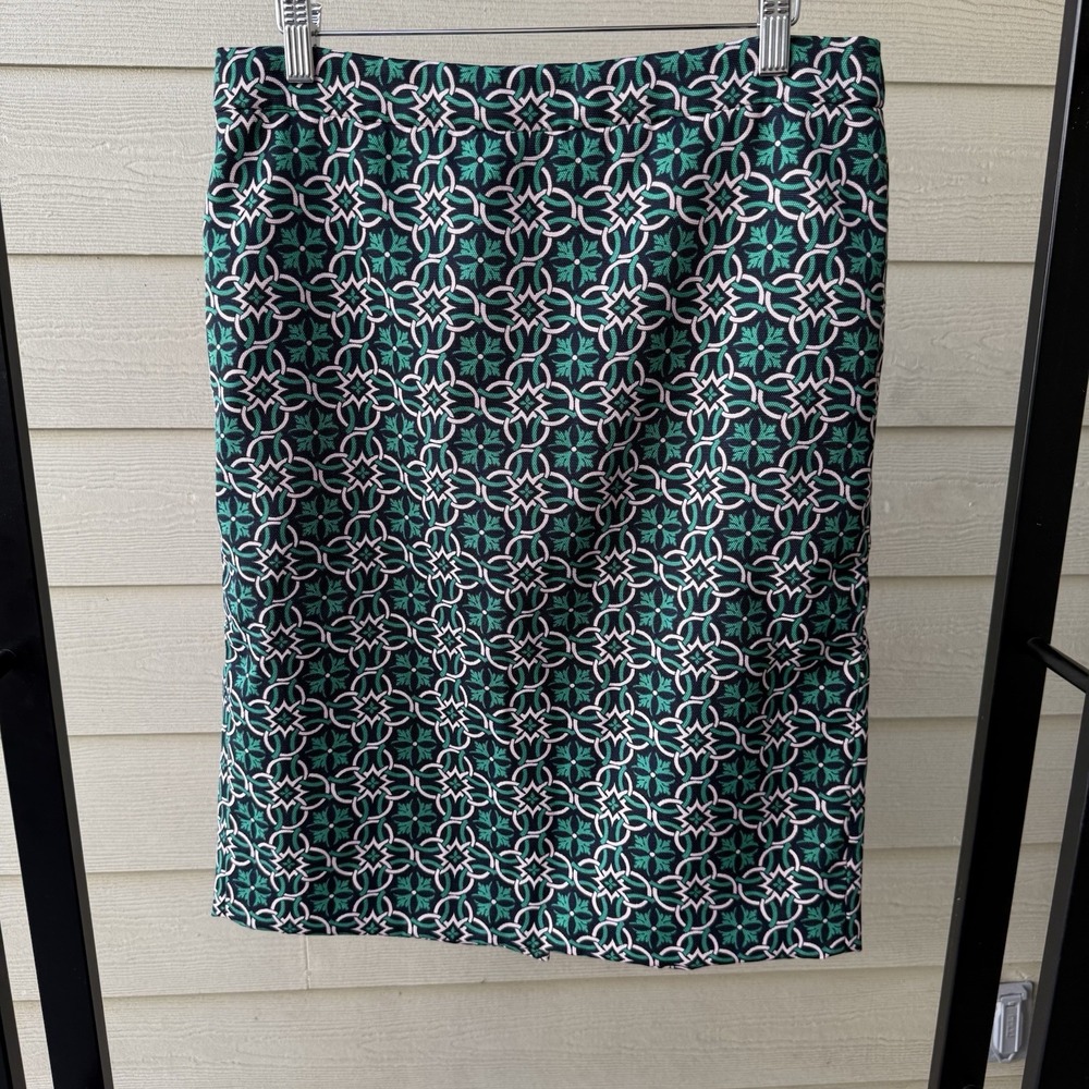 J.Crew Pencil Skirt‎ Size 10 Geometric Print Blue Green White Knee Length